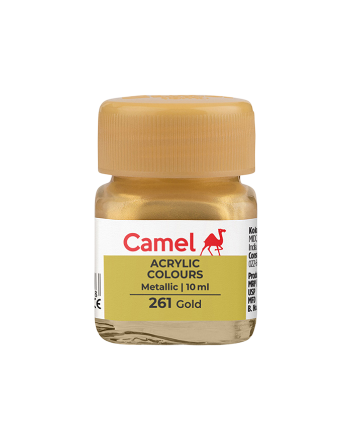 Camel Acrylic Colours Metallic individual bottles. Available in 10ml and 100ml